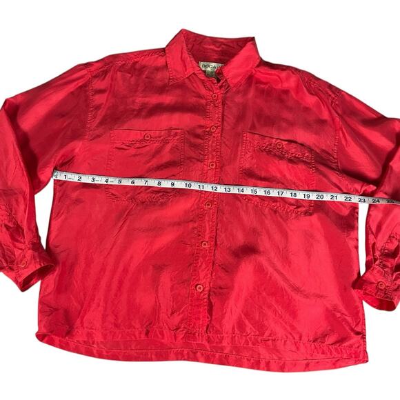 Bogari Vintage 100% Silk Button Up Shirt Pink Long Sleeve Pocket Blouse Size M - Picture 5 of 8
